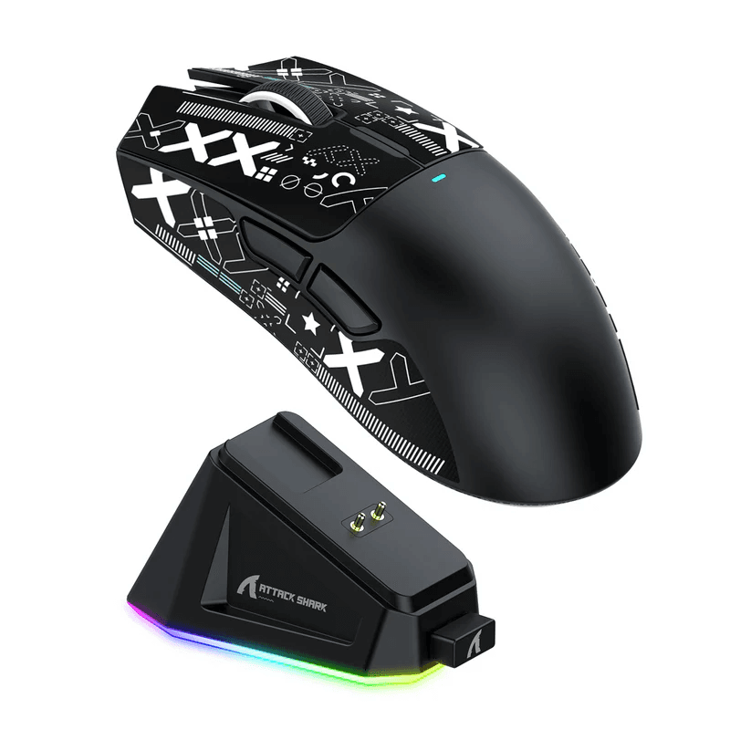 ATTACK SHARK X11 Wireless Gaming Mouse with Charging Dock Black with Tape